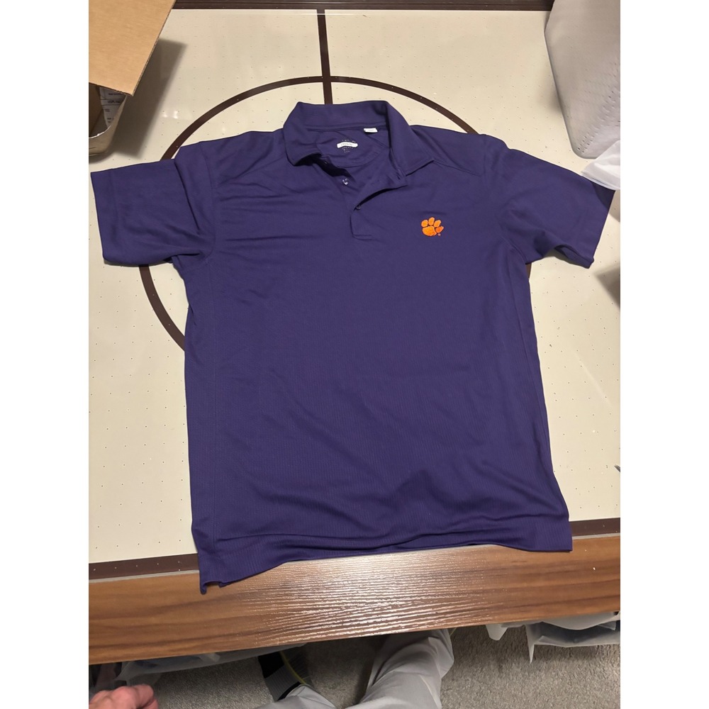 1265 Cutter & Buck Clemson Tigers Polo Shirt Mens Medium Purple CB DryTec Golf